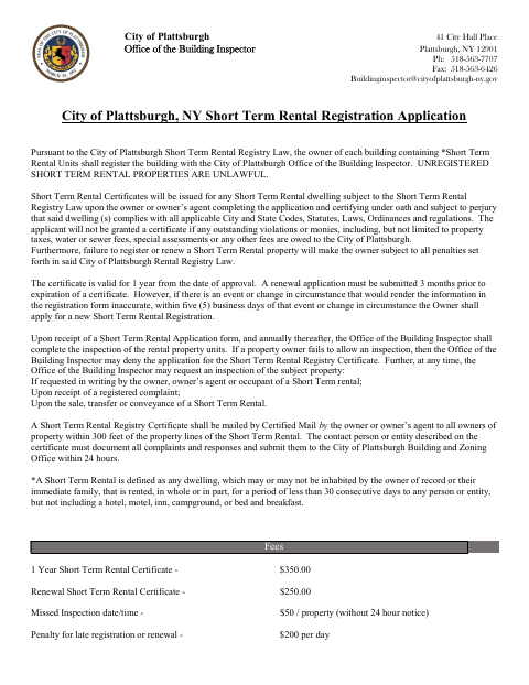 First page of the Short Term Rental Registration Application