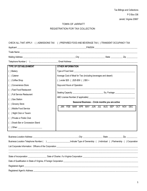 First page of the Registration for Tax Collection