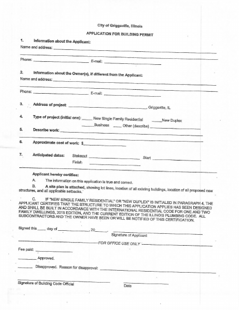 First page of the Building Permit Application