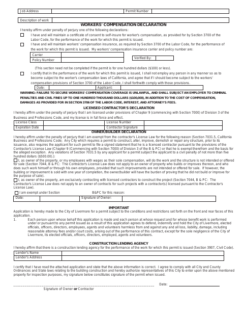 First page of the Workers' Compensation and Contractor Declaration