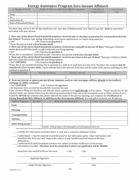 First page of the Energy Assistance Additional Forms