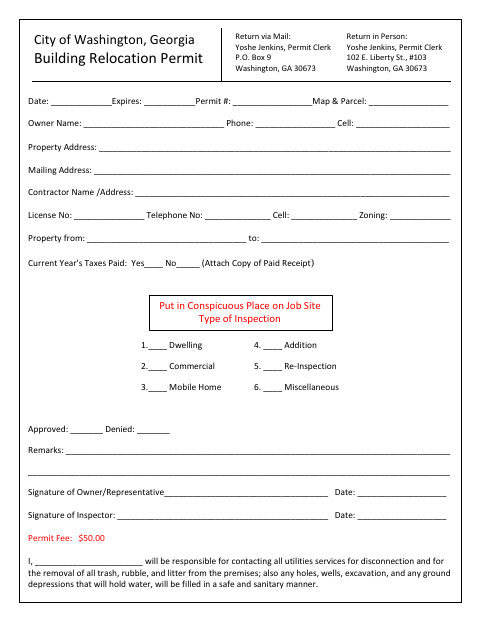 First page of the Building Relocation Permit
