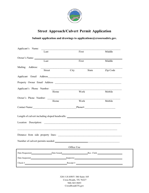 First page of the Street Approach/Culvert Permit Application