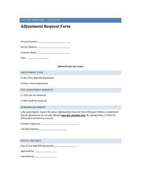 First page of the Adjustment Request Form