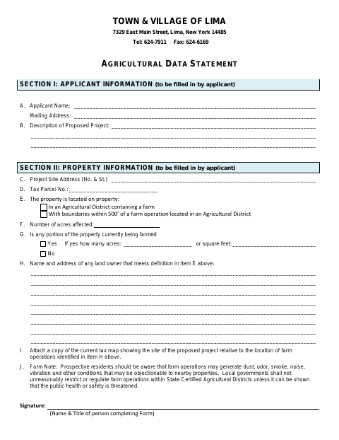 First page of the Agricultural Data Statement