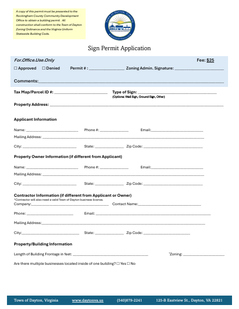 First page of the Sign Permit Application