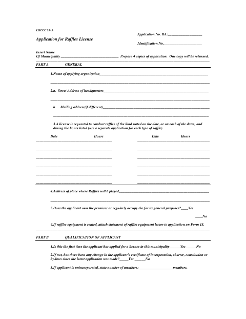 First page of the Raffle License Application
