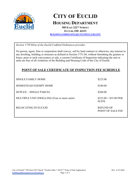First page of the Point of Sale Inspection Application