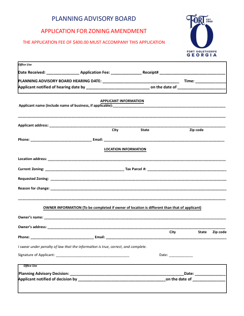 First page of the Application for Zoning Amendment