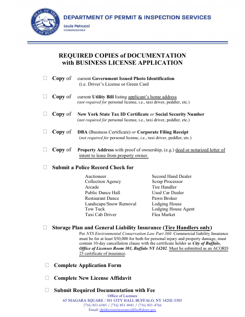 First page of the Tire Handler Business License Application