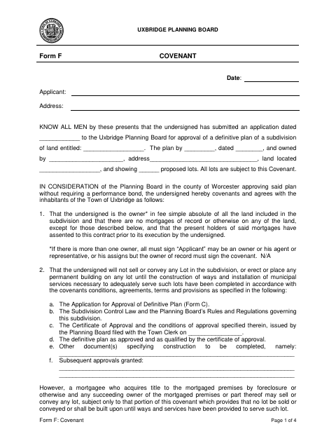 First page of the Form F Public Road Covenant
