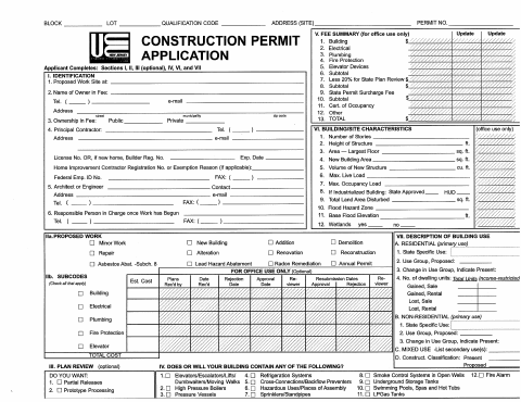 First page of the Construction Permit Application