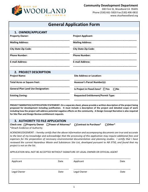 First page of the General Application
