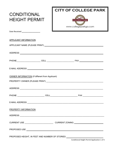 First page of the Conditional Height Permit Application