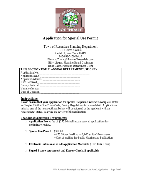First page of the Application for Special Use Permit