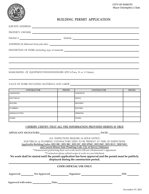 First page of the Building Permit Application, Homeowner Agreement, and Affidavit