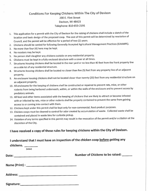 First page of the Chicken Raising Permit