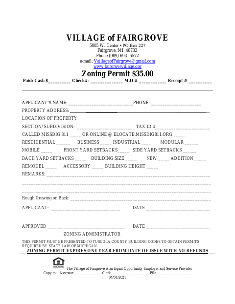 First page of the Zoning Permit