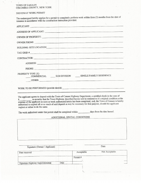 First page of the Driveway Work Permit