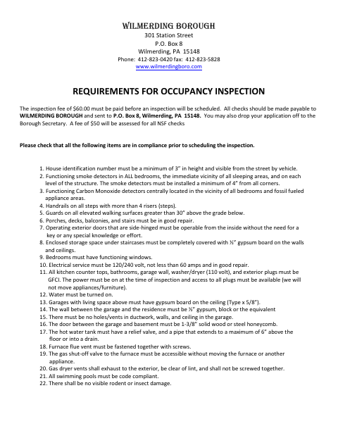 First page of the Occupancy Permit Application