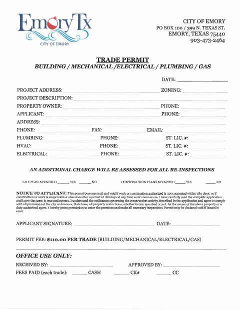 First page of the Trade Permit