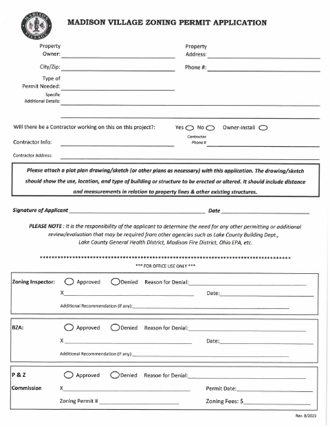First page of the Zoning Permit Application