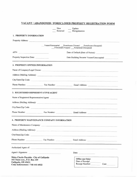 First page of the Vacant Property Application