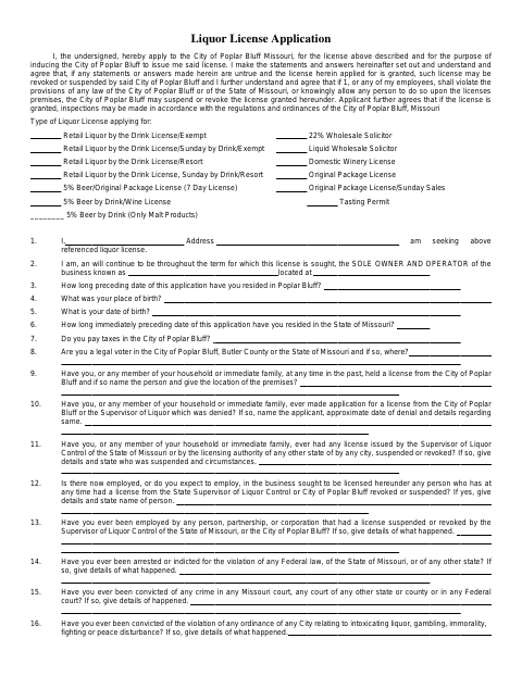 First page of the Liquor License Application