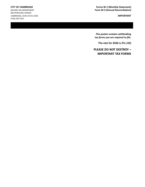 First page of the Employer Withholding Monthly Statement and Annual Reconciliation