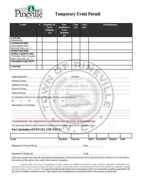 First page of the Temporary Event Permit