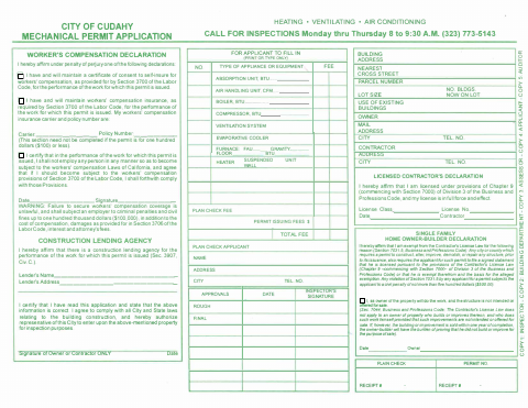 First page of the Mechanical Permit Application
