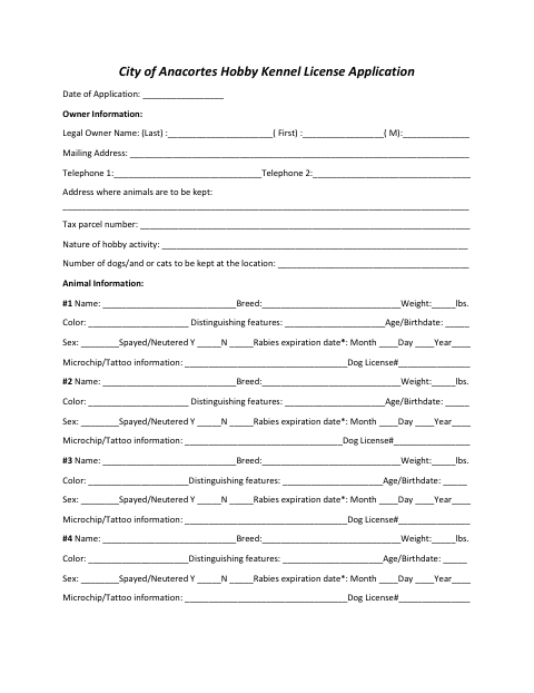 First page of the Hobby Kennel License Application