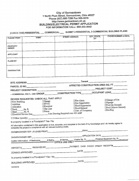 First page of the Building/Electrical Permit Application