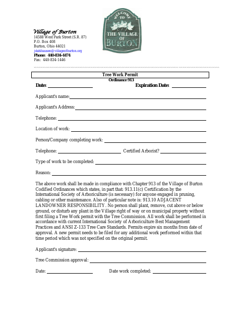 First page of the Tree Work Permit