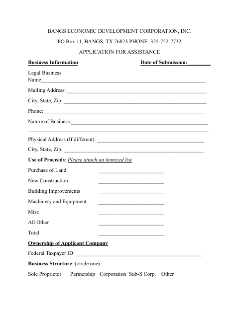First page of the Application for Assistance
