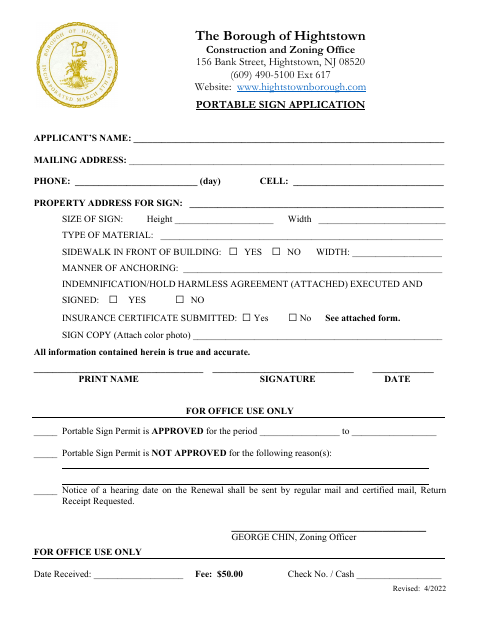 First page of the Portable Sign Application