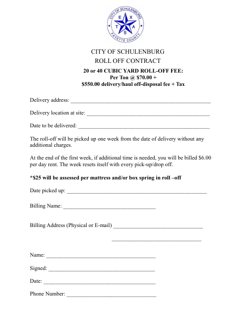 First page of the Roll-Off Contract 20 or 40 Cubic Yard