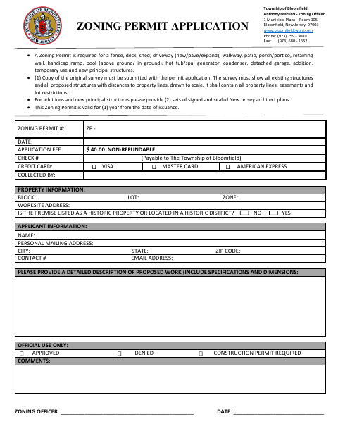 First page of the Zoning Permit Application