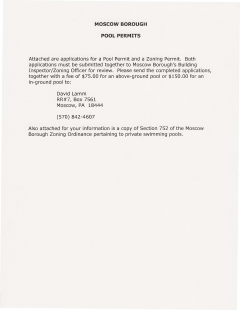 First page of the Pool and Zoning Permit Application