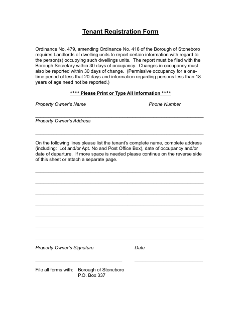 First page of the Tenant Registration Form