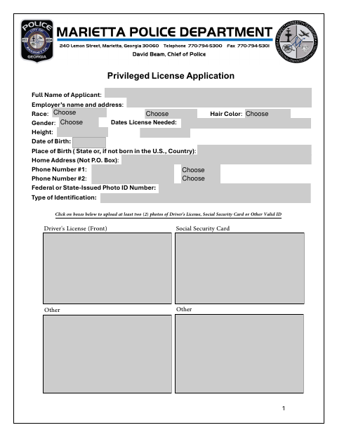 First page of the Privileged License Application