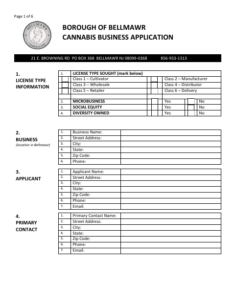 First page of the Cannabis Business Application