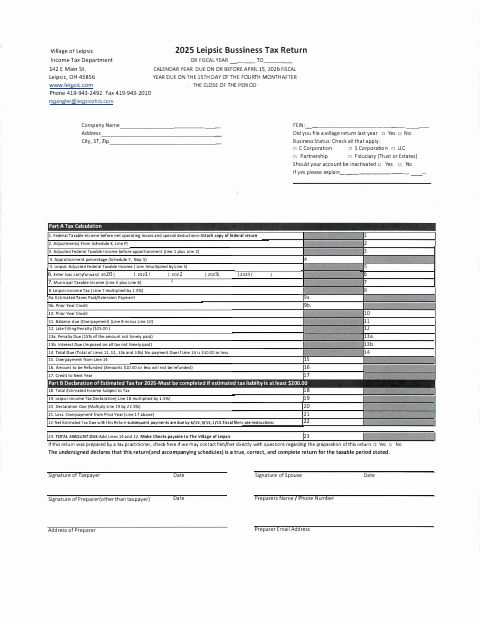First page of the Business Tax Return