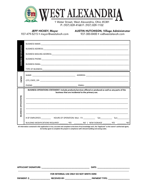 First page of the Business Application