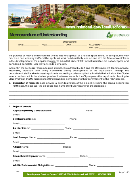 First page of the Memorandum of Understanding
