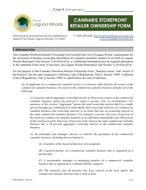 First page of the Cannabis Storefront Retailer Ownership Form