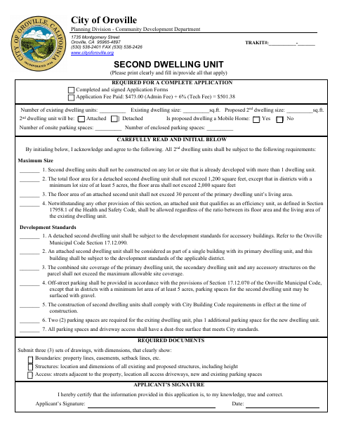 First page of the Second Dwelling Unit Application