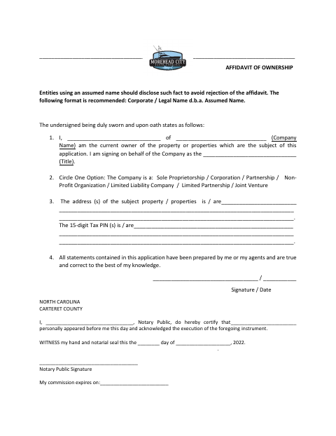 First page of the Rezoning Affidavit of Ownership