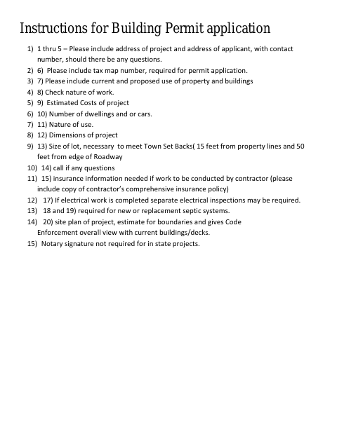 First page of the Building/Use Permit Application