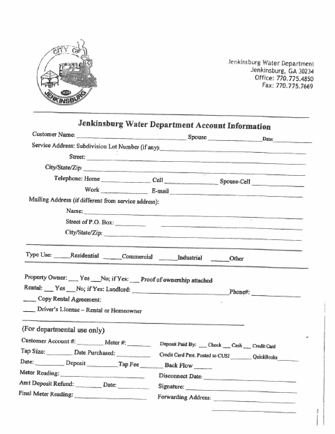 First page of the Water Application Inside City Limits